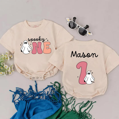 Spooky One Pastel Ghost Romper My First Halloween Birthday Outfit Baby Girl Little Boo Shower Gift