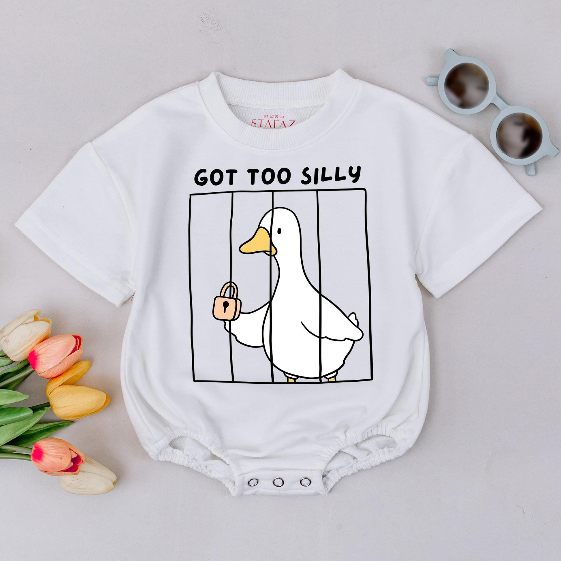 Got Too Silly Goose Romper: Funny Baby Outfit, Minimalist Cartoon Jumpsuit, Humorous Newborn Clothes, Meme Bodysuit, Adorable Infant Gift Idea (138)