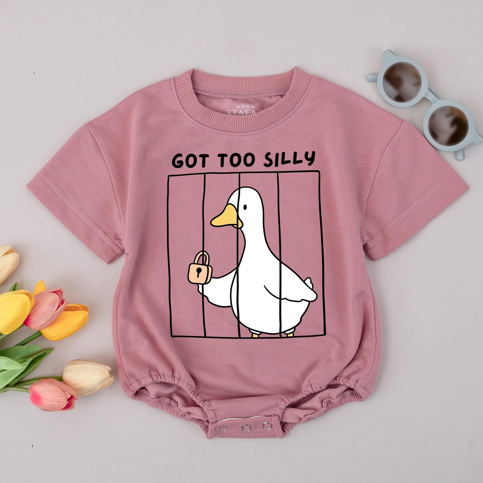 Got Too Silly Goose Romper: Funny Baby Outfit, Minimalist Cartoon Jumpsuit, Humorous Newborn Clothes, Meme Bodysuit, Adorable Infant Gift Idea (138)