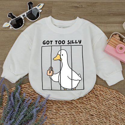 Got Too Silly Goose Romper: Funny Baby Outfit, Minimalist Cartoon Jumpsuit, Humorous Newborn Clothes, Meme Bodysuit, Adorable Infant Gift Idea (138)