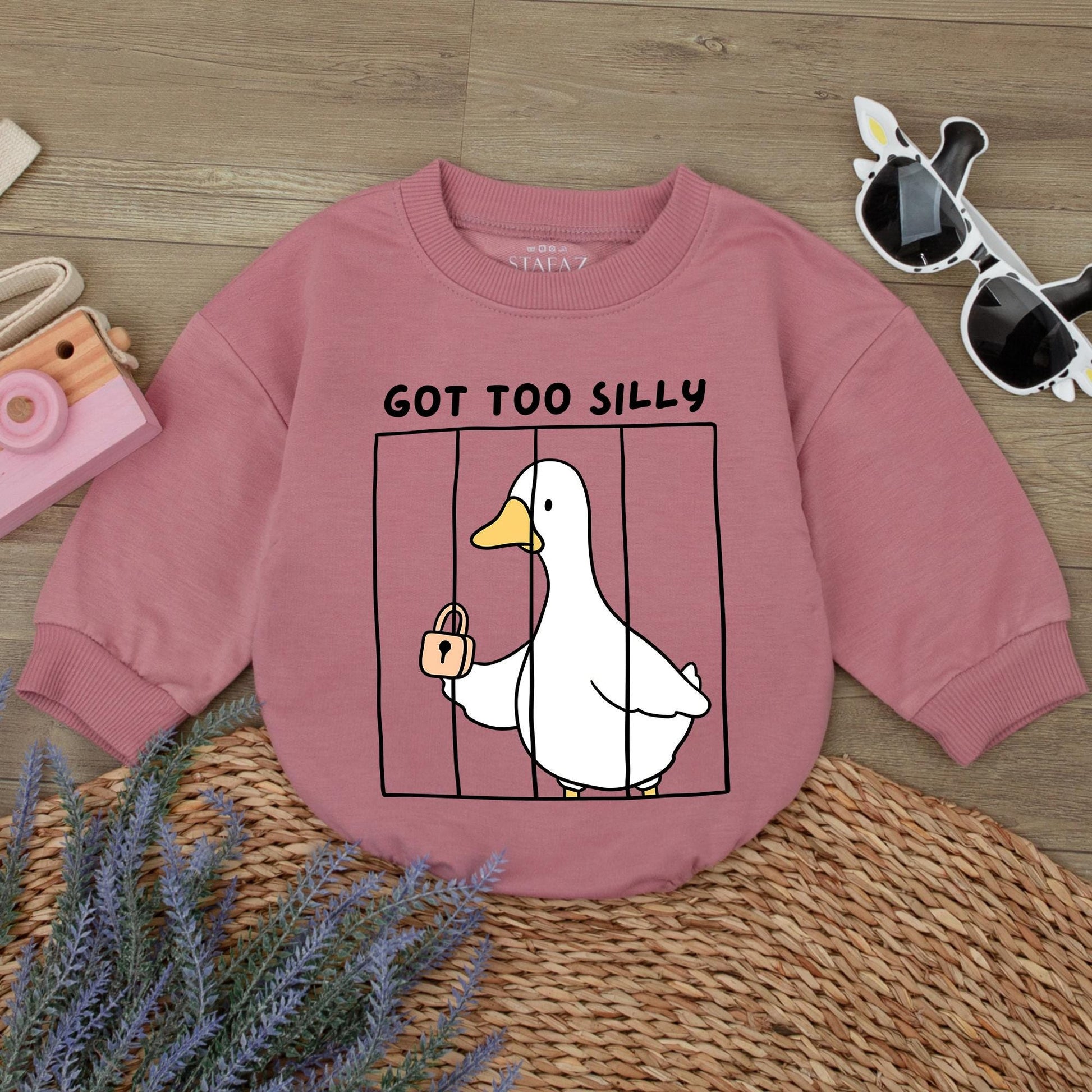 Got Too Silly Goose Romper: Funny Baby Outfit, Minimalist Cartoon Jumpsuit, Humorous Newborn Clothes, Meme Bodysuit, Adorable Infant Gift Idea (138)