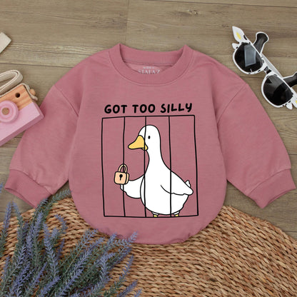 Got Too Silly Goose Romper: Funny Baby Outfit, Minimalist Cartoon Jumpsuit, Humorous Newborn Clothes, Meme Bodysuit, Adorable Infant Gift Idea (138)