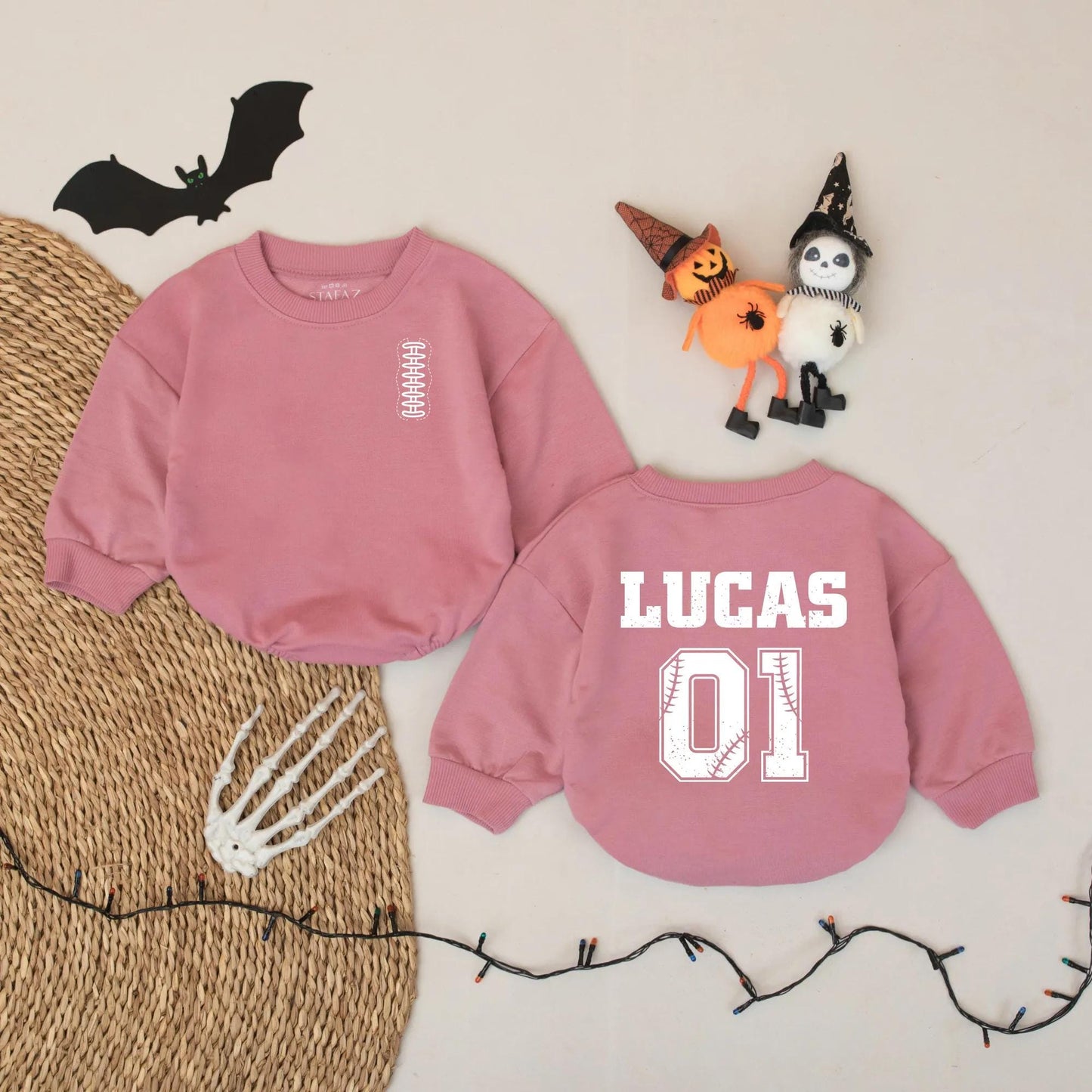 Personalized Football Baby Romper, Custom Name & Number Bodysuit, Vintage Sports Outfit with Baseball Stitch Detail, Baby Boy Fall Gift Idea 01 Lucas 138