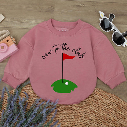 New to the Club Golf Baby Romper Cute First Birthday Outfit Toddler Boy Green Course Ball Flag Design
