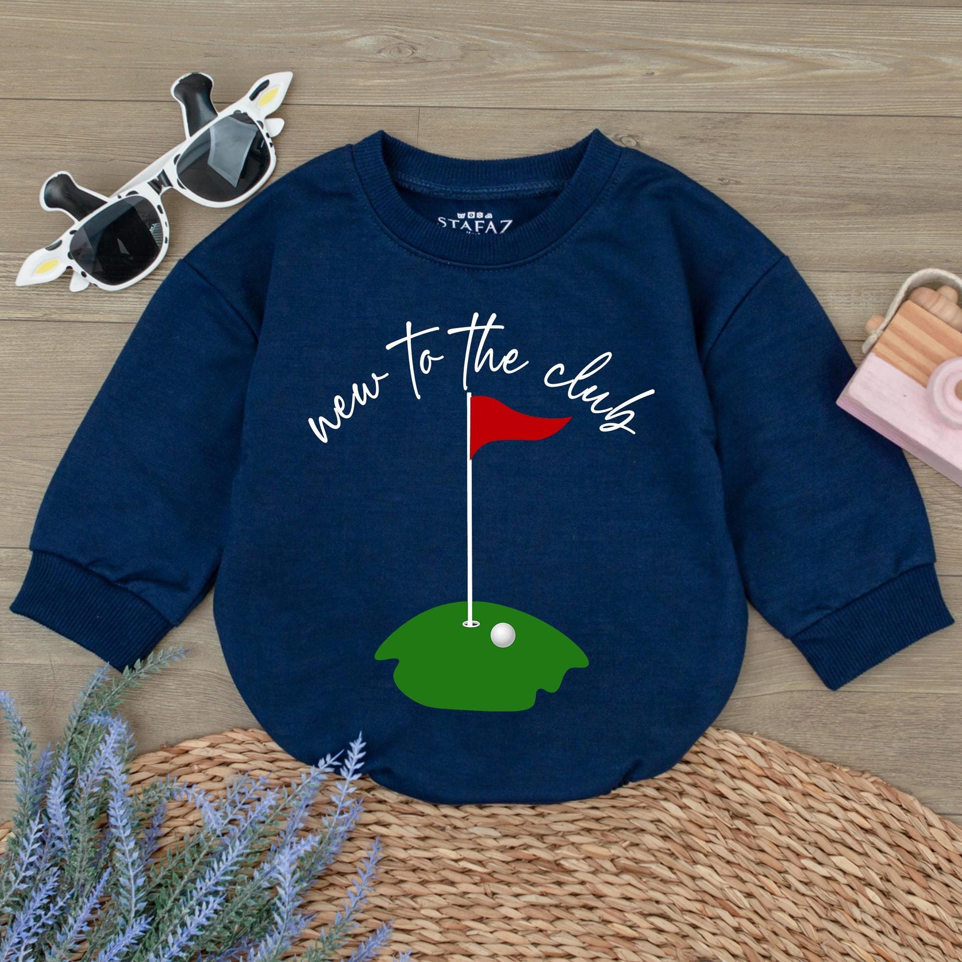 New to the Club Golf Baby Romper Cute First Birthday Outfit Toddler Boy Green Course Ball Flag Design