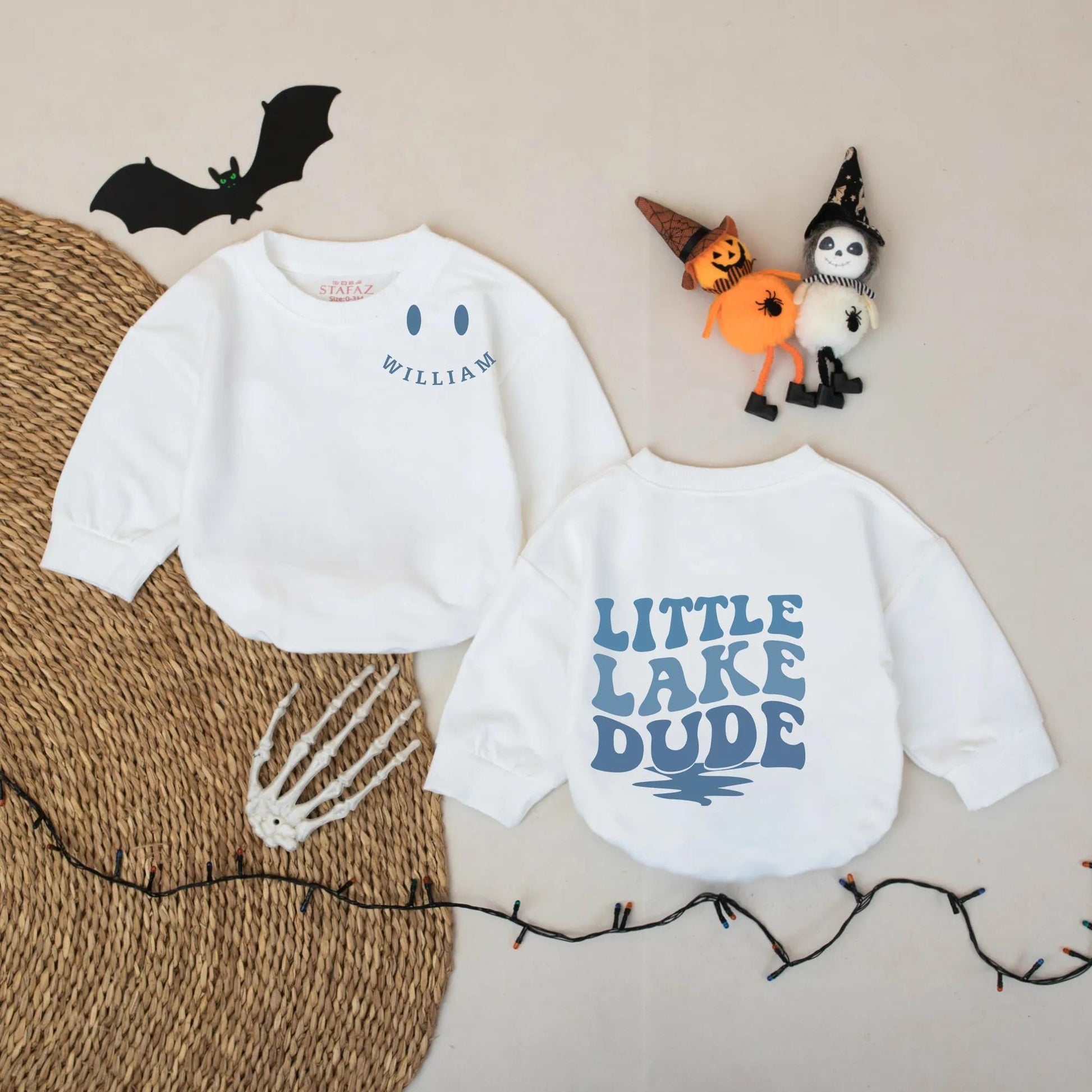 Little Lake Dude Baby Romper Blue Oval William Design Custom Summer Bodysuit Boy Shower Outfit Infant Gift Outdoor