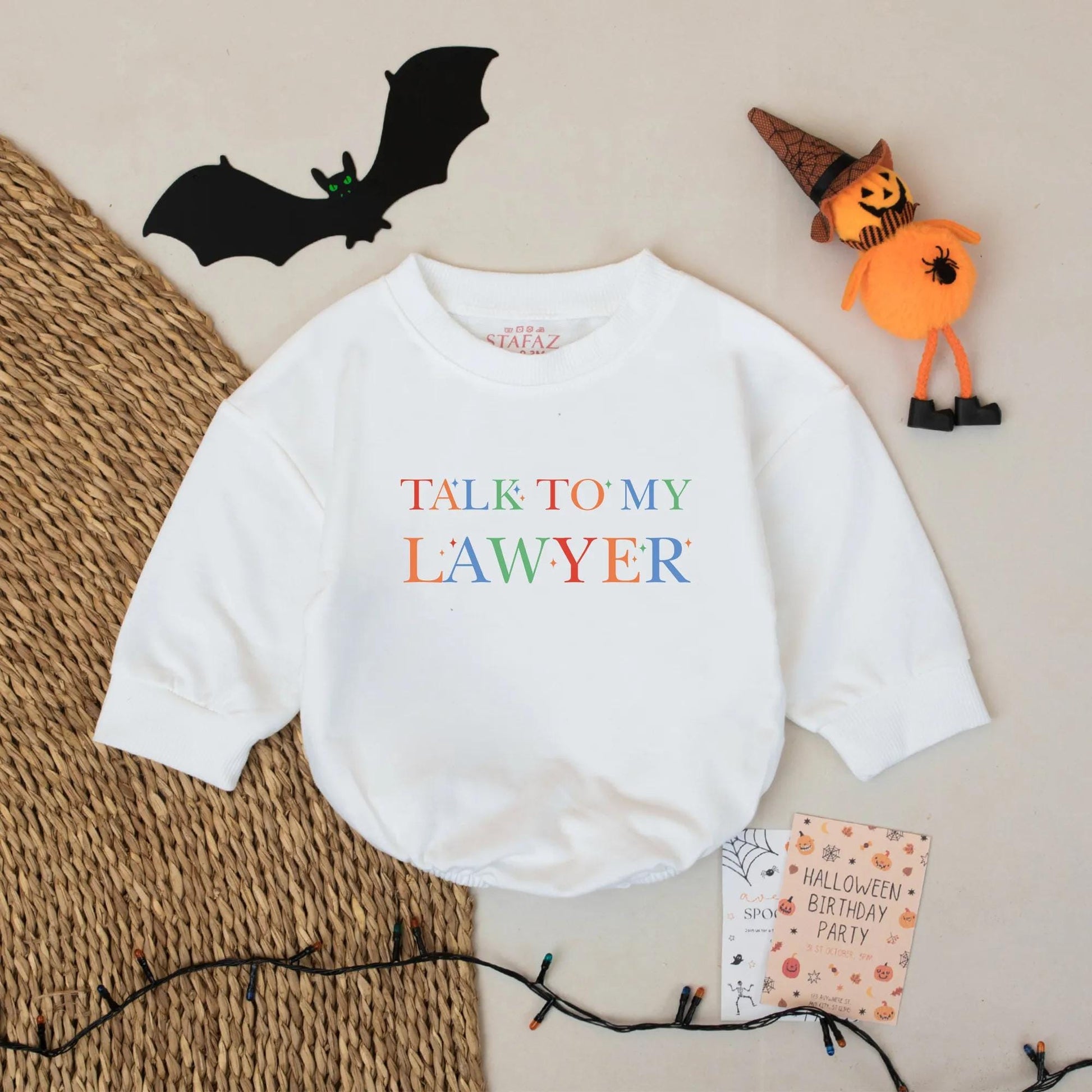 Funny Talk to My Lawyer Baby Romper Vibrant Colors Starburst Detail Adorable Infant Bodysuit Perfect Photo Outfit