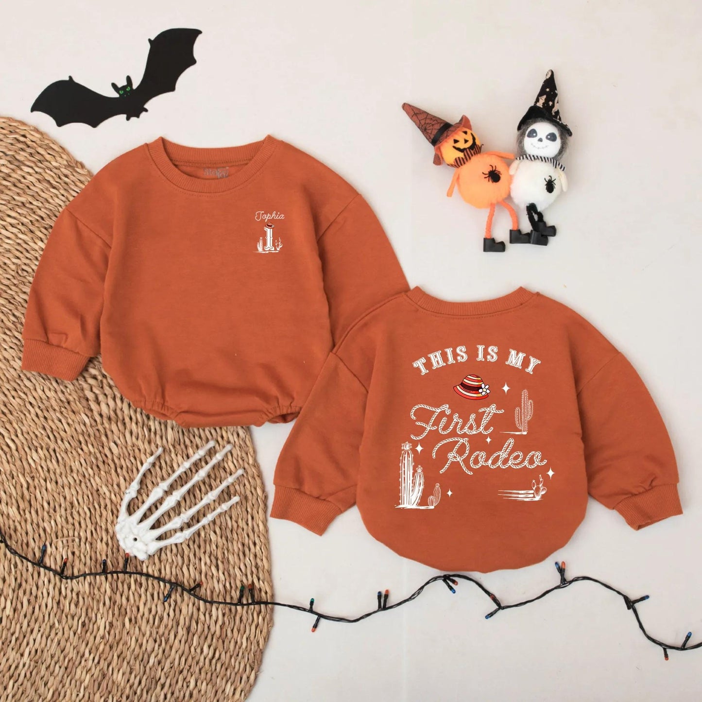 Personalized First Rodeo Baby Romper Western Theme Cowboy 1st Birthday Outfit with Custom Name Number One Cacti Hat Design