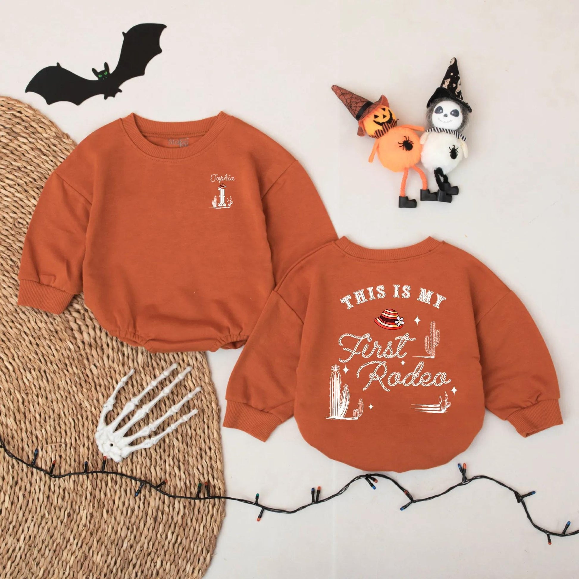 Personalized First Rodeo Baby Romper Western Theme Cowboy 1st Birthday Outfit with Custom Name Number One Cacti Hat Design