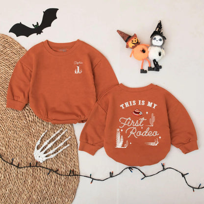 Personalized First Rodeo Baby Romper Western Theme Cowboy 1st Birthday Outfit with Custom Name Number One Cacti Hat Design