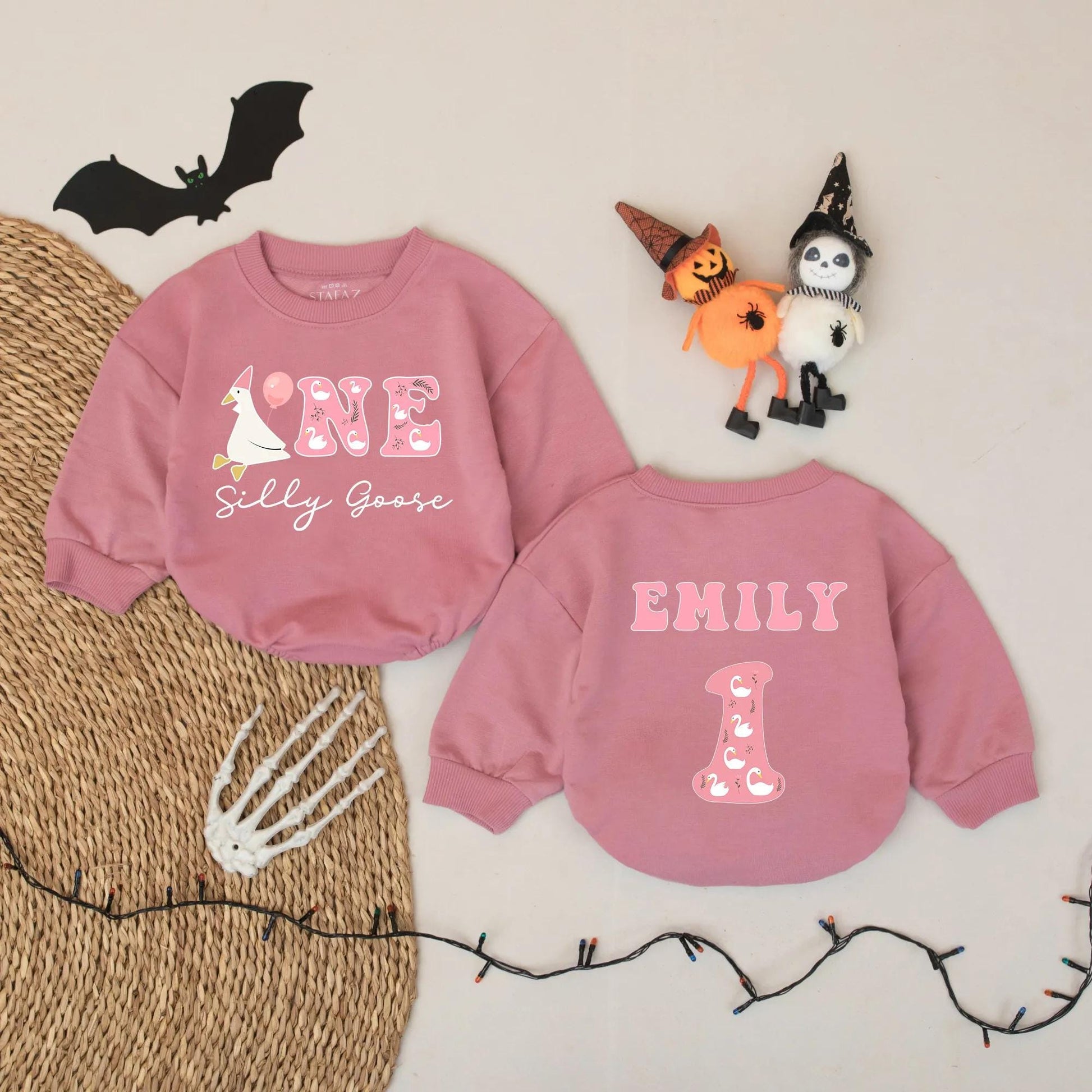 Personalized Silly Goose Birthday Romper ONE Baby Girl Outfit Custom Name 1st Birthday Bodysuit Cute Goose Party First Birthday Outfit Gift 137