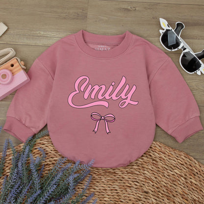 Emily's Bow Romper: Personalized Baby Girl Outfit, Cute Pink Bubble Letter Custom Newborn Take Home Gift, Infant Shower Present 1st Birthday Romper