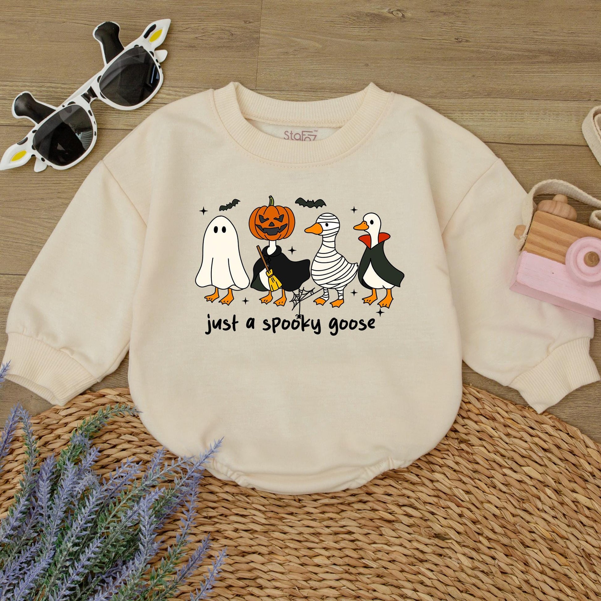 Spooky Goose Romper Sweatshirt Funny Halloween Baby Outfit Just a Spooky Goose Baby Clothes Fall Baby Gift Cute & Playful Ghost Witch Mummy Vampire Design