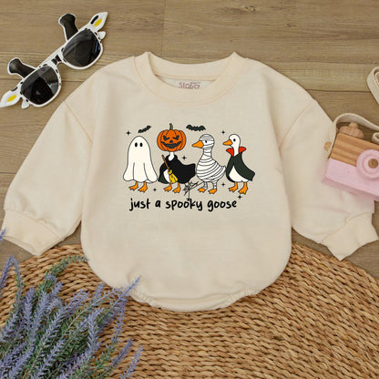 Spooky Goose Romper Sweatshirt Funny Halloween Baby Outfit Just a Spooky Goose Baby Clothes Fall Baby Gift Cute & Playful Ghost Witch Mummy Vampire Design