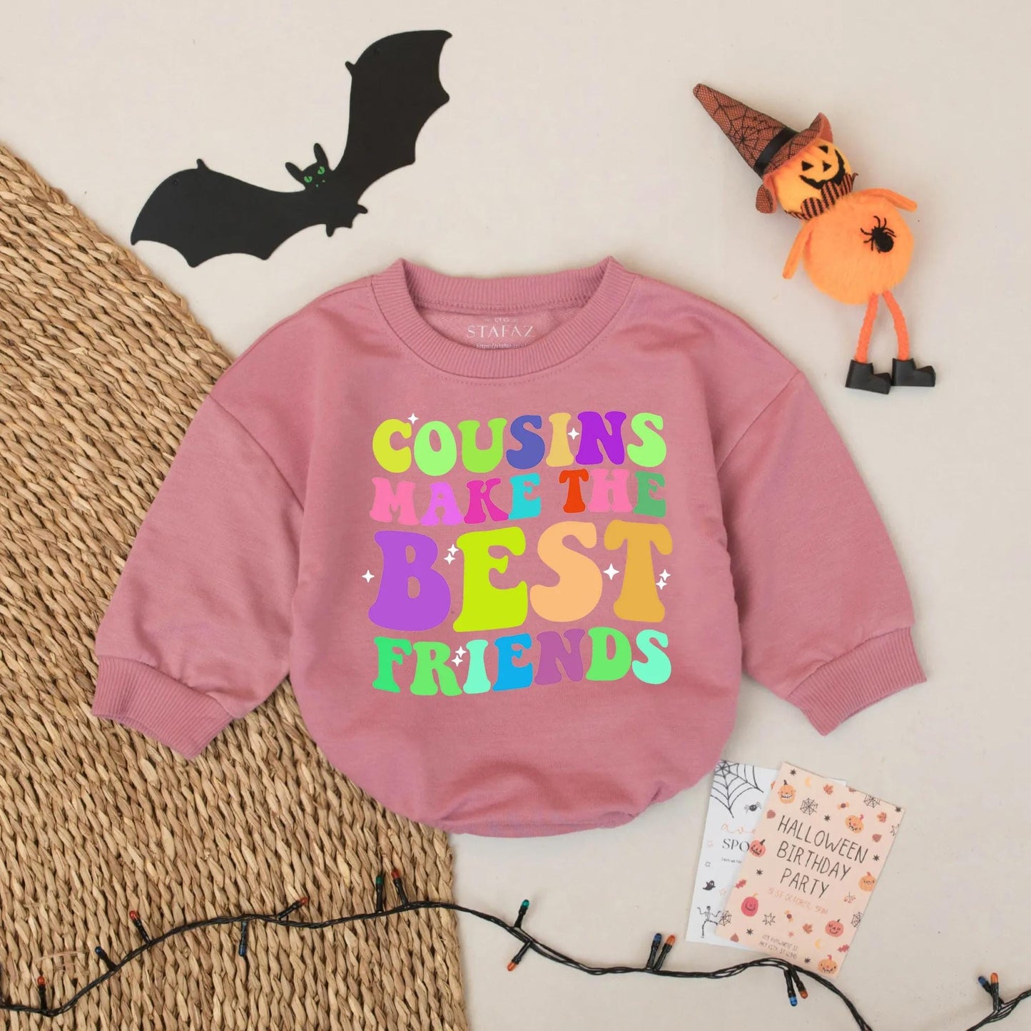 Cousins Make The Best Friends Romper: Retro Rainbow Baby Outfit, Colorful Starburst Design, Whimsical Toddler Clothes, Baby Shower Gift Idea 139 Chars