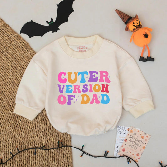 Cuter Version of Dad Baby Romper - Retro Colorful Infant Bodysuit, Funny Newborn Outfit, Daddy's Mini Me Gift, Star Design, Unique Baby Shower Gift - 139 chars
