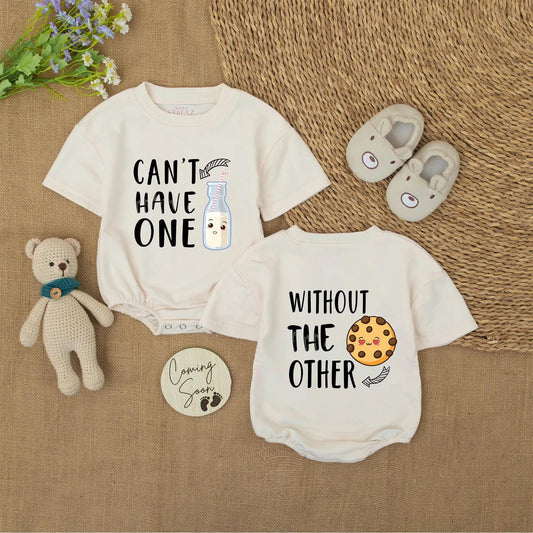 Can't Have One Without The Other Twin Rompers Cute Cookie Milk Matching Baby Outfits Funny Newborn Bodysuit Set Sibling Gift Unique Shower Present 139 Chars
