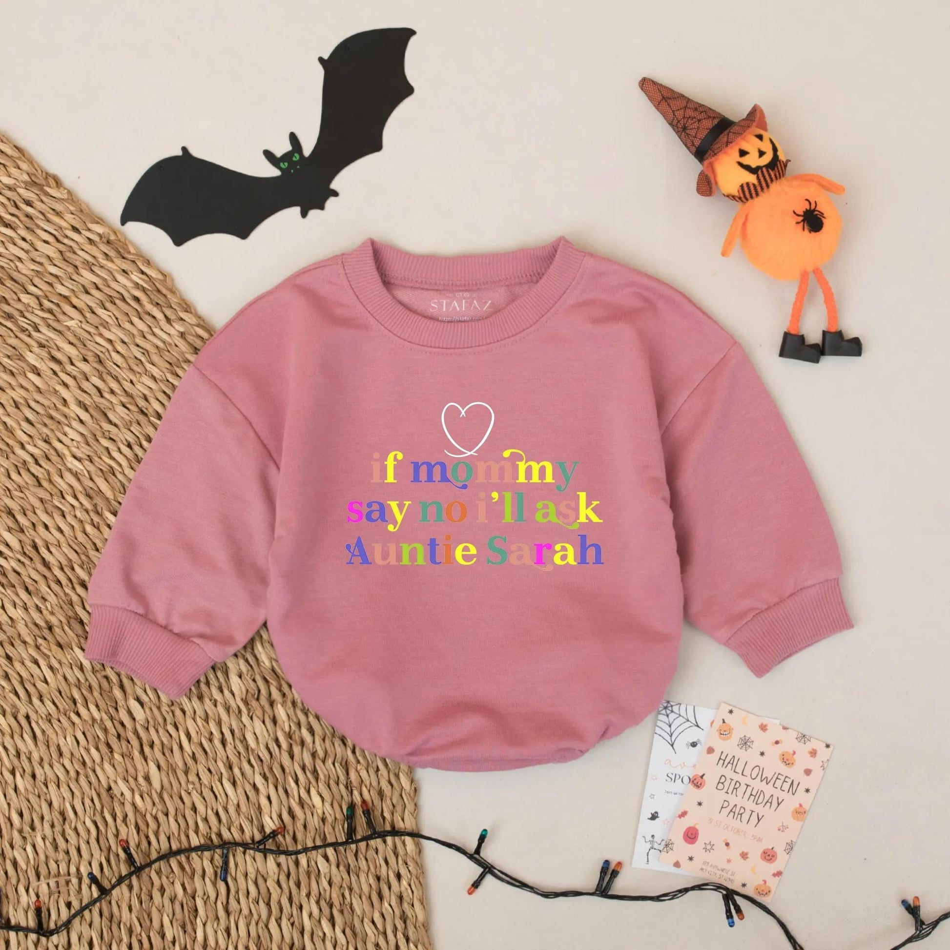 If Mommy Says No Ask Auntie Sarah Outfit Cute Baby Bodysuit with Red Heart Graphic Fun Colorful Text Baby Shower Gift for Aunt Newborn