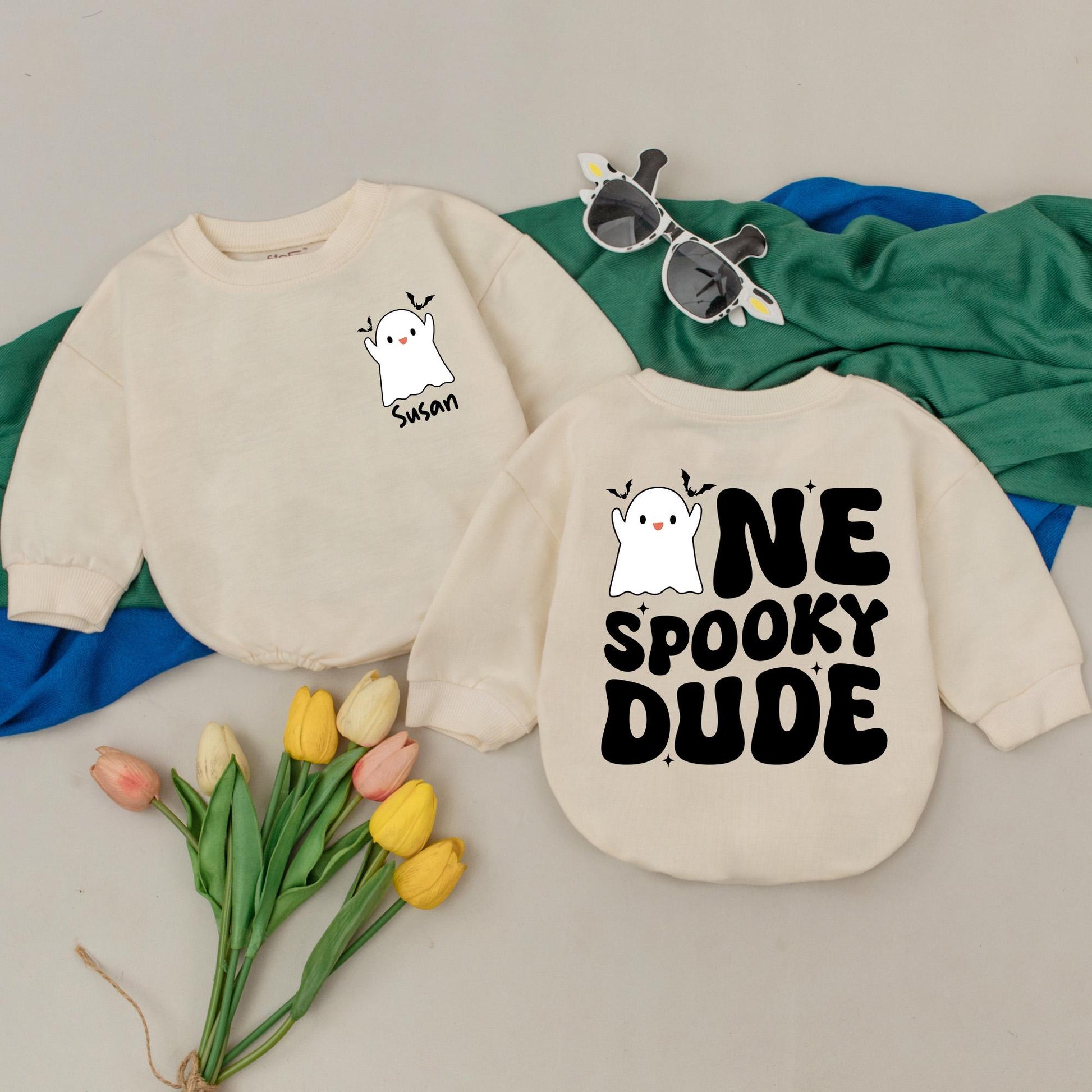 Personalized Spooky Dude Romper: First Halloween Outfit for Baby Boy, Cute Ghost Bodysuit, Little Boo Costume, Spooky Season Gift, Custom Name