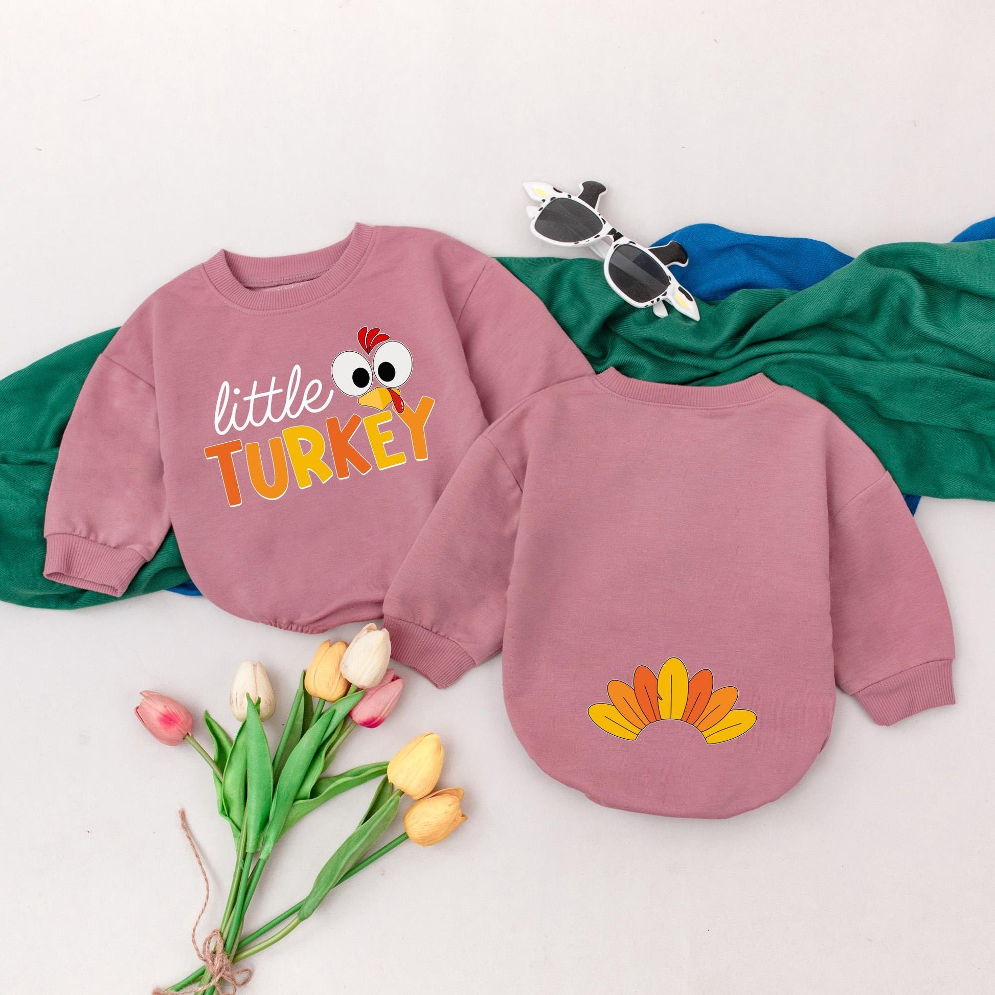 Little Turkey Romper Cute Cartoon Turkey Head Thanksgiving Outfit for Baby Girl First Thanksgiving Gift Baby Shower