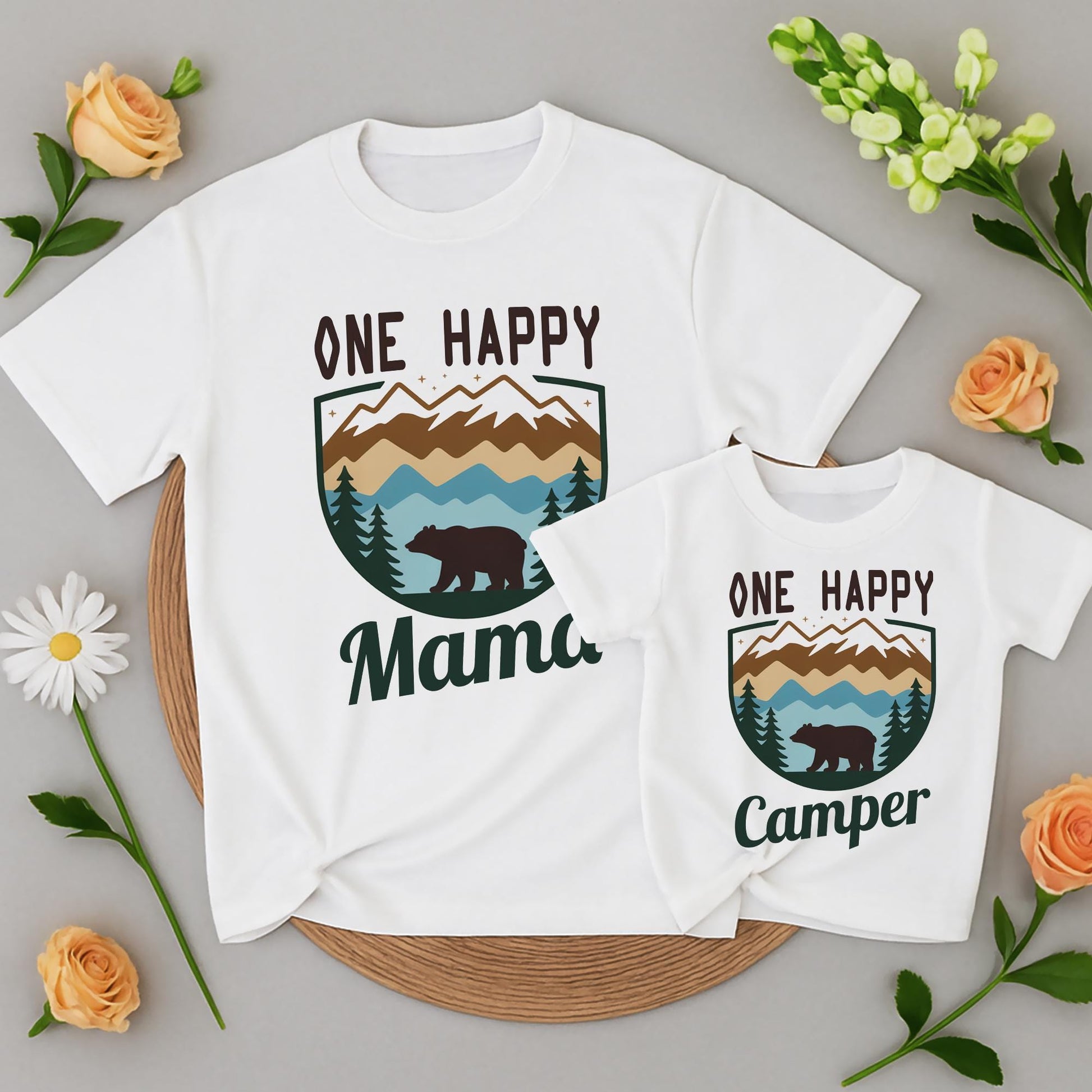 One Happy Camper Birthday Shirt Custom Family Camping Daddy Mama Brother Vacation 2025 Mountain Pine Tree Bear Outdoorsy Rustic Gift