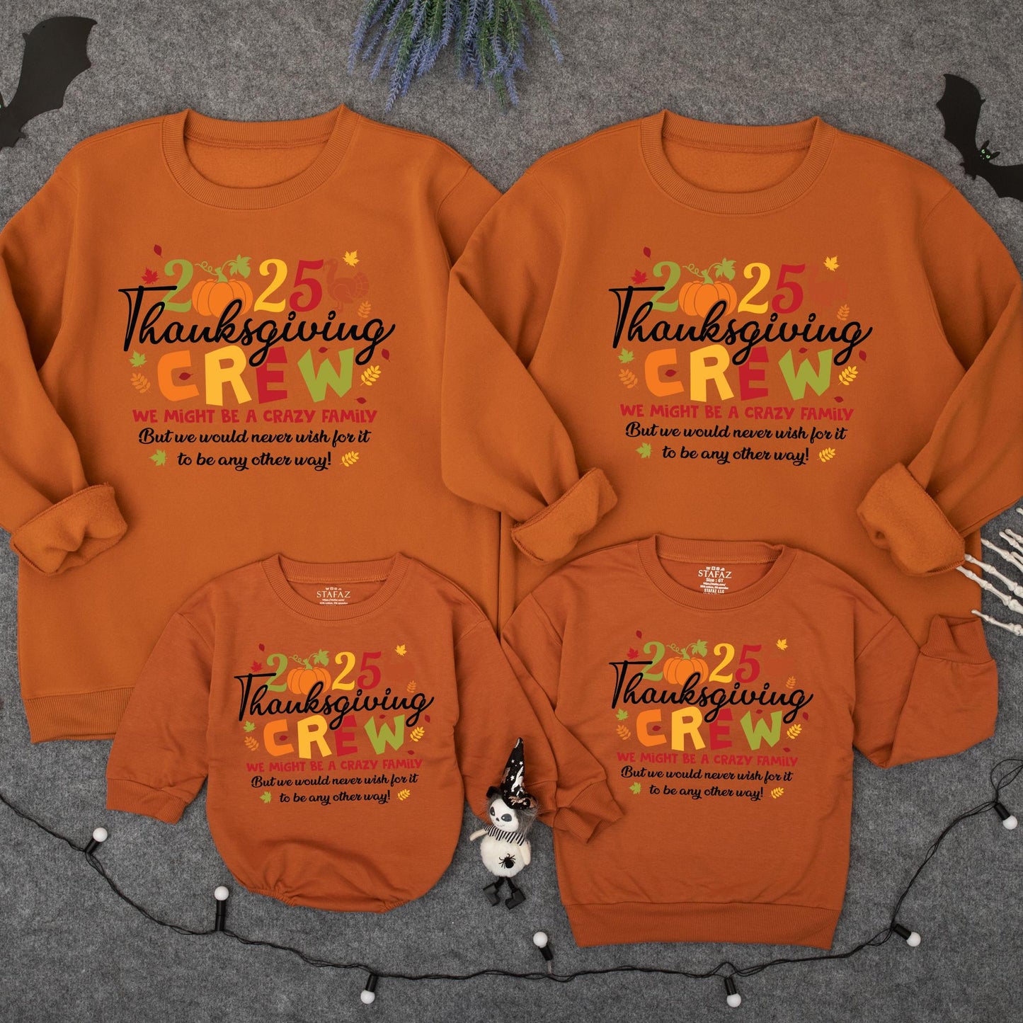 Thanksgiving CREW Family Matching 2025 Fall Outfit | Turkey & Pumpkin Baby Romper, Holiday Shirts, Fall Family Tee