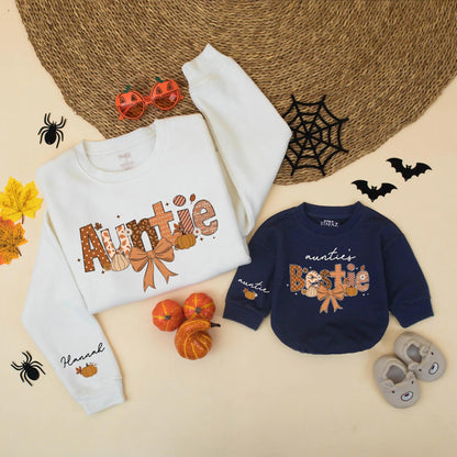 Matching Auntie & Auntie's Bestie Fall Sweatshirts, Personalized Thanksgiving Family Sweater, Pumpkin Design Gift for Aunt & Niece