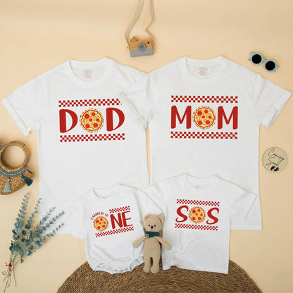 Matching Pizza Party Family Shirts: DOD, MOM, BRO, NE + Pizza! Birthday Outfit for Baby Boy, Toddler & Italian Food Lovers