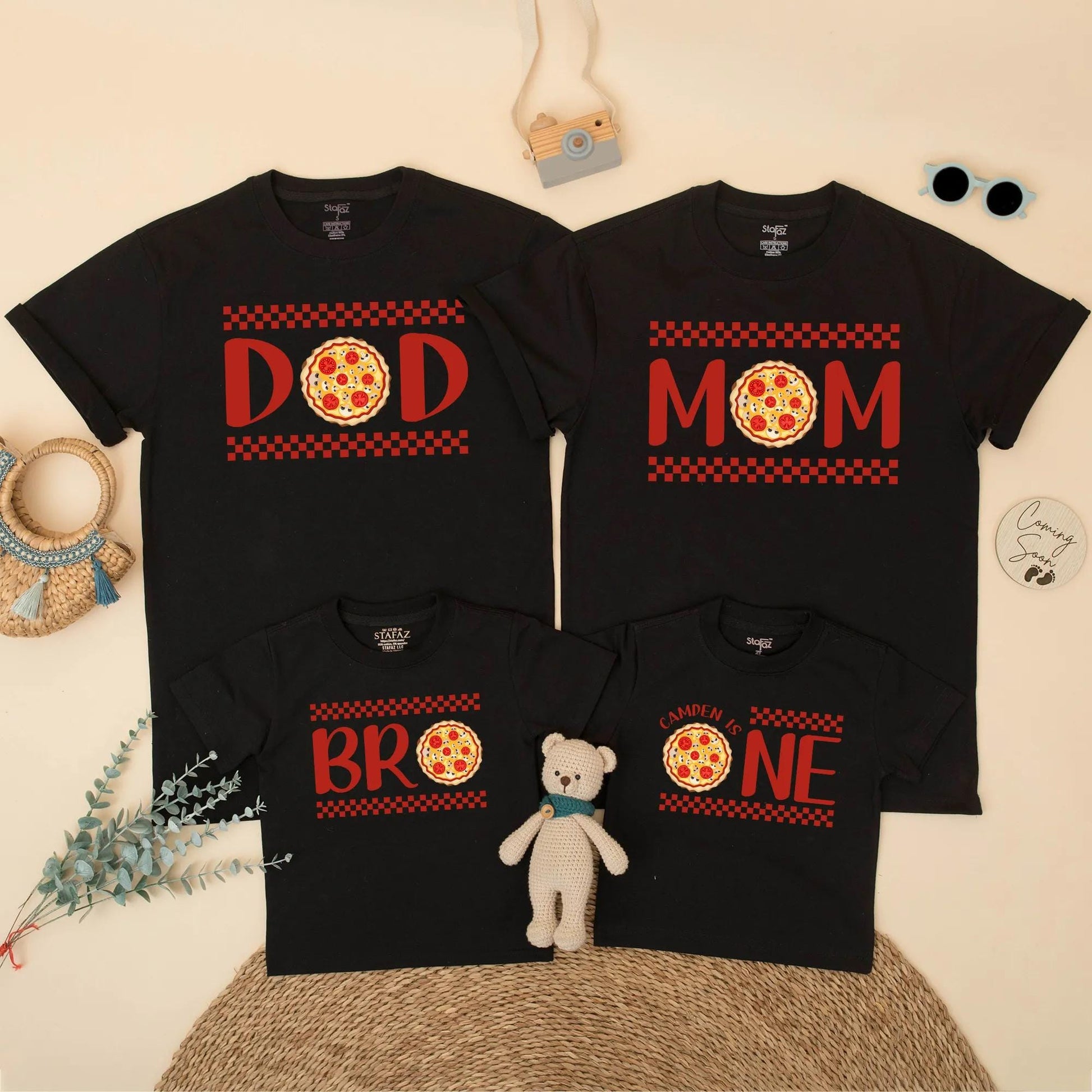 Matching Pizza Party Family Shirts: DOD, MOM, BRO, NE + Pizza! Birthday Outfit for Baby Boy, Toddler & Italian Food Lovers