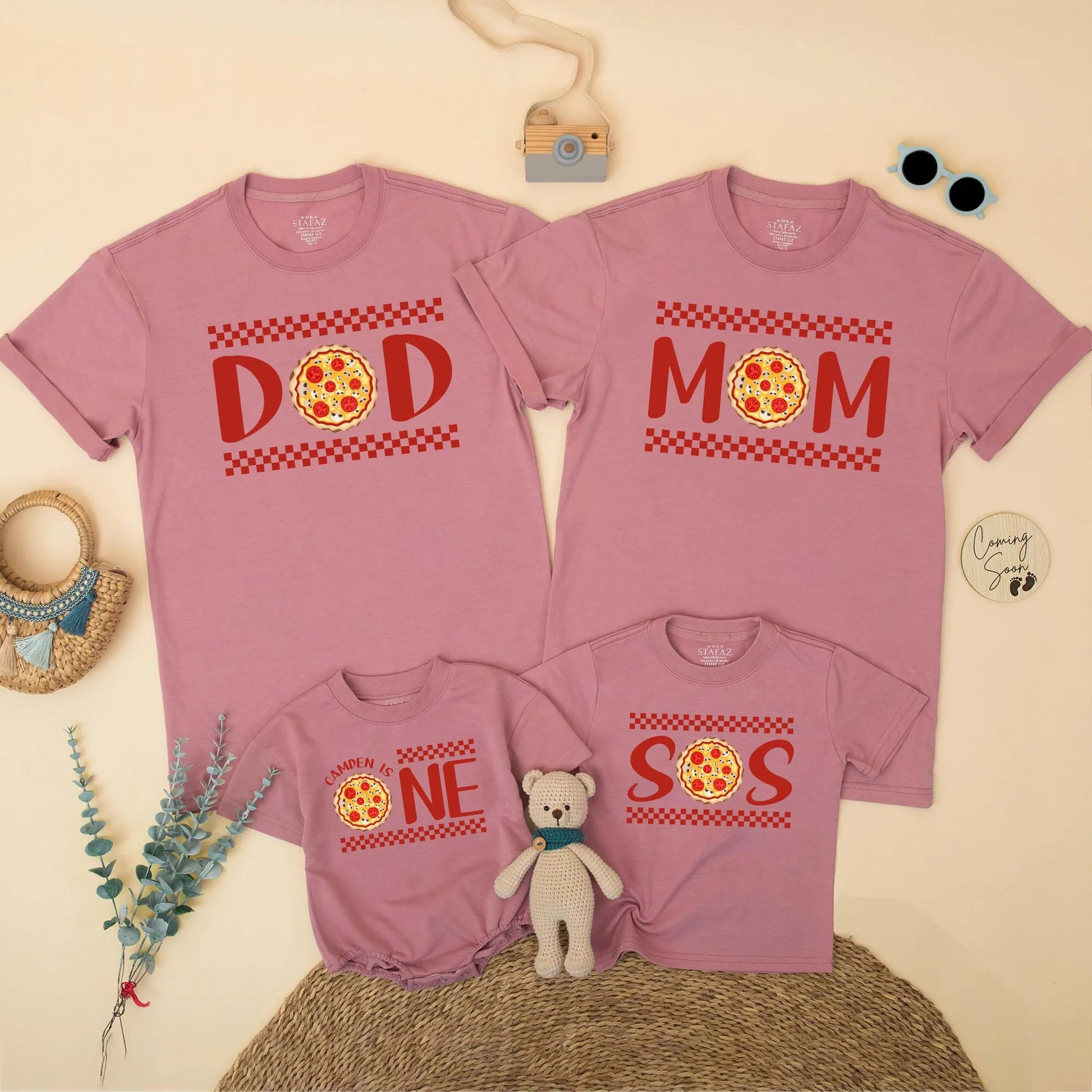 Matching Pizza Party Family Shirts: DOD, MOM, BRO, NE + Pizza! Birthday Outfit for Baby Boy, Toddler & Italian Food Lovers