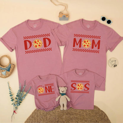 Matching Pizza Party Family Shirts: DOD, MOM, BRO, NE + Pizza! Birthday Outfit for Baby Boy, Toddler & Italian Food Lovers