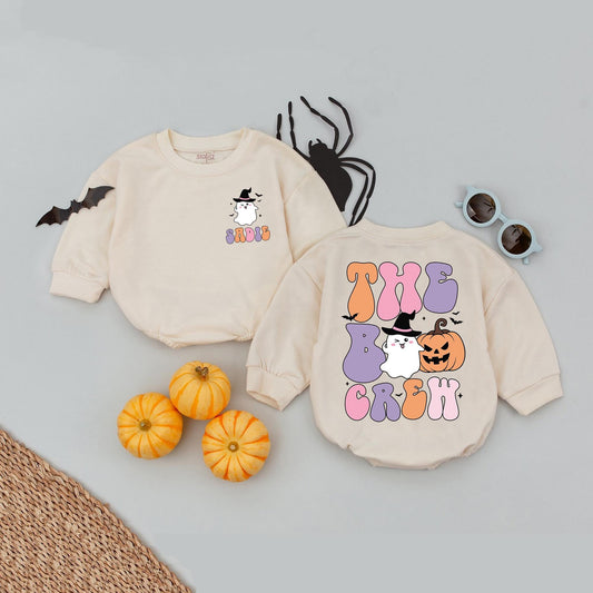 Custom Sadie Boo Crew Romper, Retro Halloween Ghost Baby Outfit, Pastel Pumpkin Witch Babysuit, Spooky Season Gift, Personalized Infant Romper 137 chars