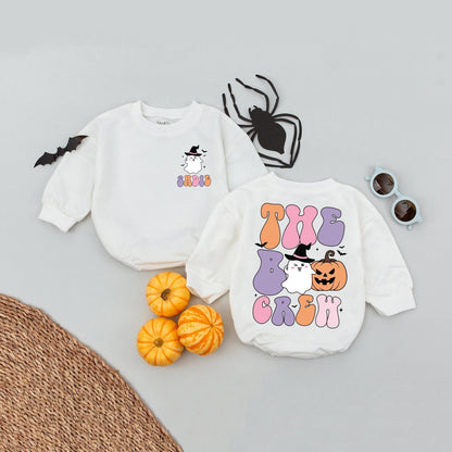 Custom Sadie Boo Crew Romper, Retro Halloween Ghost Baby Outfit, Pastel Pumpkin Witch Babysuit, Spooky Season Gift, Personalized Infant Romper 137 chars