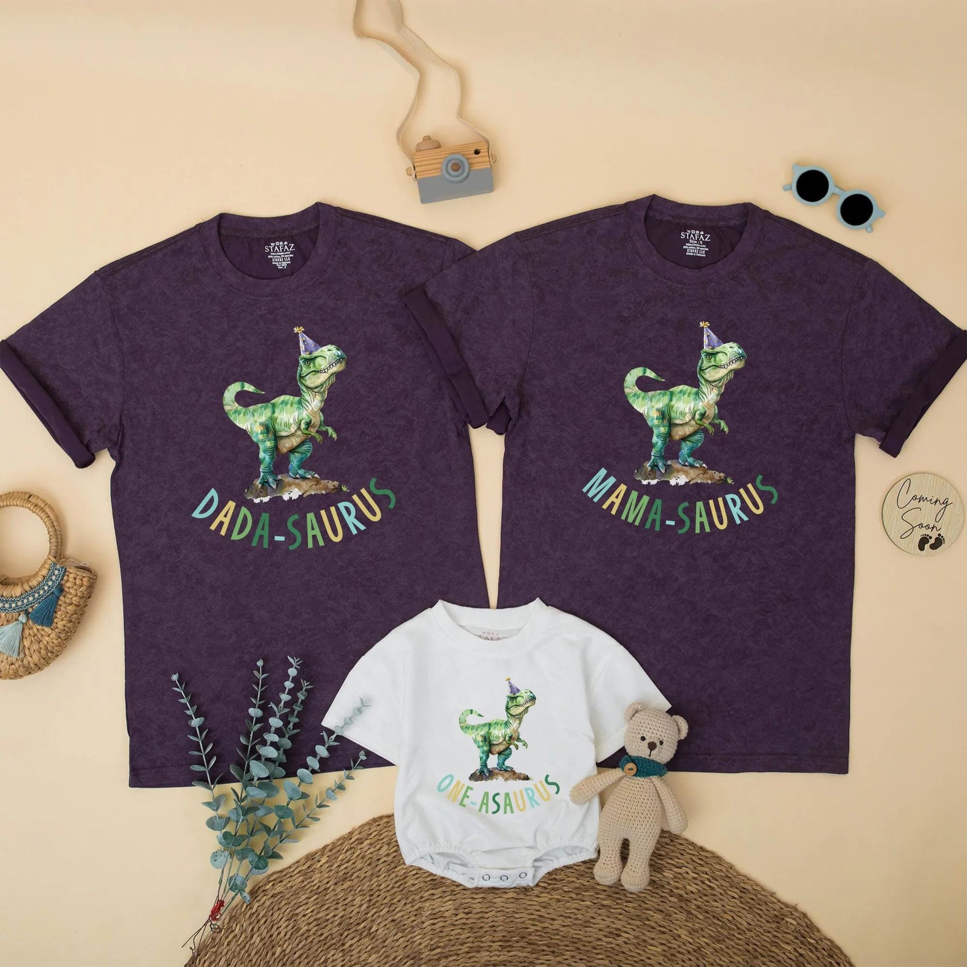 Custom One-Asaurus Birthday Bubble Romper Mama Dada Saurus Dinosaur Matching Family Shirt Dino Party Outfit 