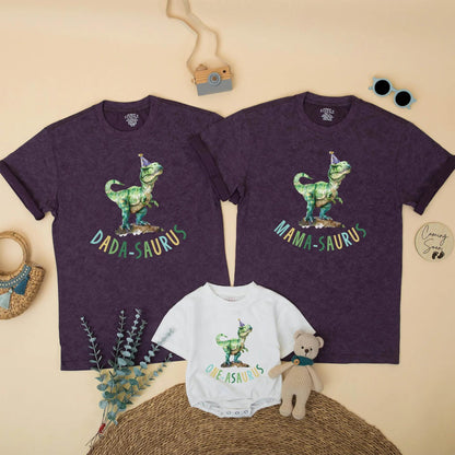 Custom One-Asaurus Birthday Bubble Romper Mama Dada Saurus Dinosaur Matching Family Shirt Dino Party Outfit 