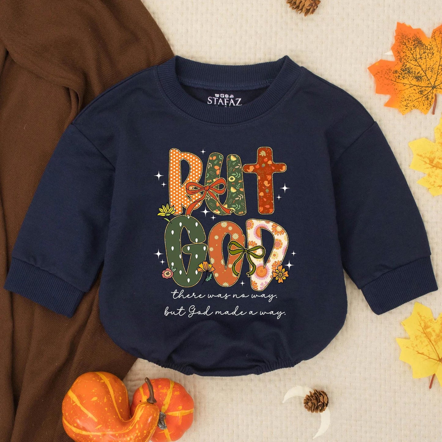 But God Floral Pumpkin Baby Romper, Christian Fall Infant Outfit, Whimsical Thanksgiving Gift, Faith-Based Baby Clothes, Autumn Floral Design Toddler Romper