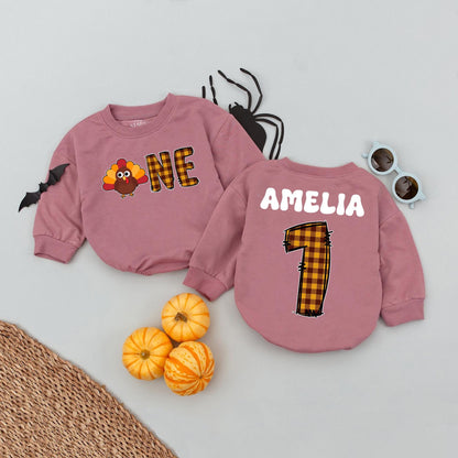 Personalized First Thanksgiving Romper Set: Custom Name Little Turkey Outfit Plaid Number One Bodysuit Cute Baby Boy Girl Clothes Gobble Thanksgiving Gift 139