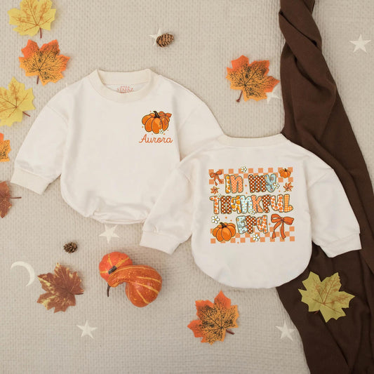Custom Aurora Thanksgiving Baby Romper 'In My Thankful Era' Fall Infant Outfit, Cute Toddler Sweatshirt, Autumn Baby Clothes