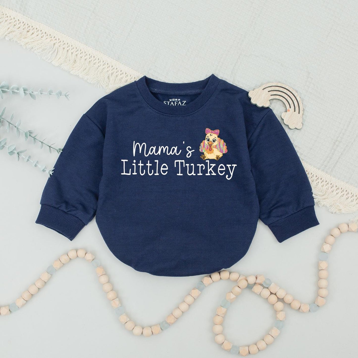 Mama & Little Turkey Matching Thanksgiving Sweatshirt, Cute Mommy and Me Outfit with Bow Turkey Graphic, Fall Family Shirts, Infant Romper (137 chars)