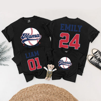 Rookie of the Year Baseball Matching Family Shirts, Mama and Baby Outfits, Navy Red Game Day Birthday, Custom Name Number Sport First Birthday Gift 138