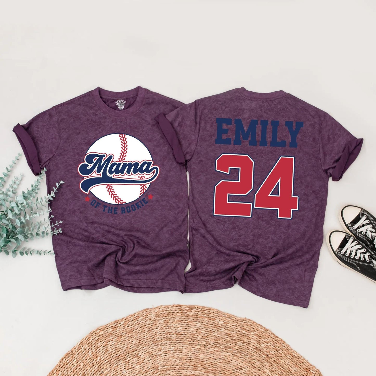 Rookie of the Year Baseball Matching Family Shirts, Mama and Baby Outfits, Navy Red Game Day Birthday, Custom Name Number Sport First Birthday Gift 138