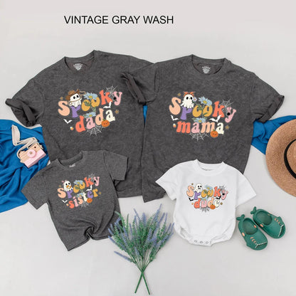 Spooky "Dude" Halloween Family Matching Shirts Cute Ghost Bat Floral Pumpkin Retro Pastel Bright Fun Kid-Friendly Outfit Gift