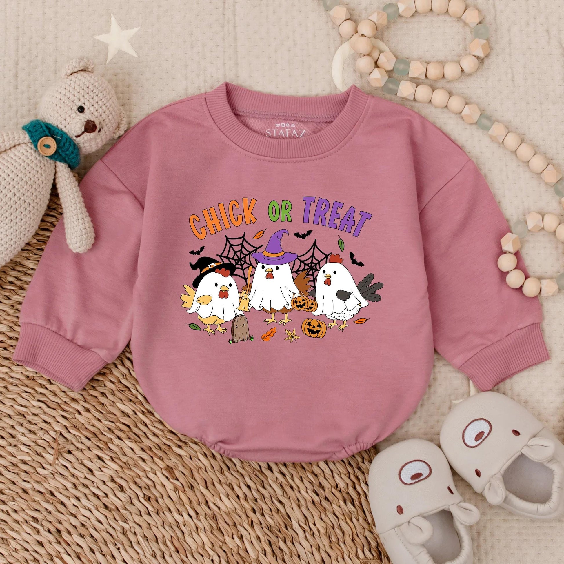 Chick or Treat Halloween Baby Romper Cute Spooky Chicken Costume Infant Toddler Fall Clothes