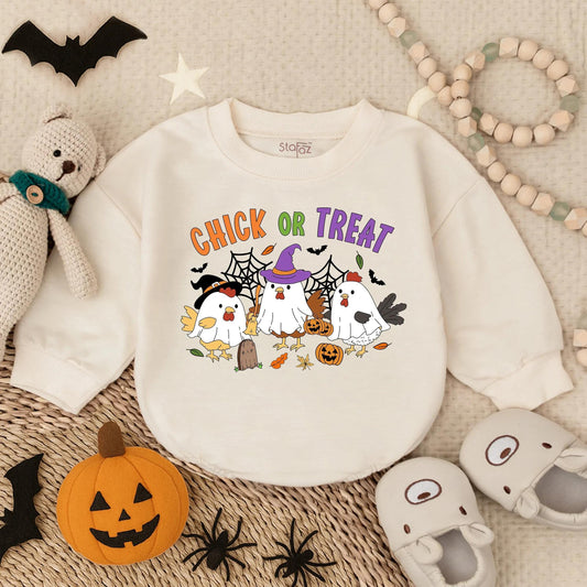 Chick or Treat Halloween Baby Romper Cute Spooky Chicken Costume Infant Toddler Fall Clothes