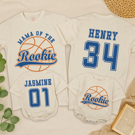 Basketball Rookie of the Year Birthday Shirt Family Matching Baby Boy First Bday Orange Blue Retro Jersey Tee