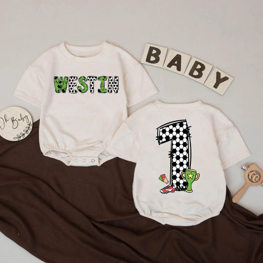 Custom Westin Soccer Baby Romper with Name & Number 1 Jersey Bodysuit Gift, Toddler Sports Outfit, Game Day Fun for Baby Boy or Girl