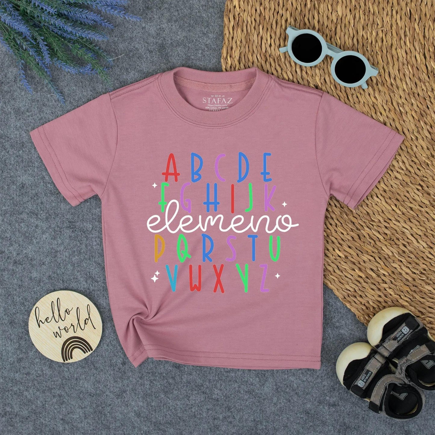Colorful Alphabet Kids T-Shirt with "elemeno" Script - Playful Preschooler Tee for Learning Fun, First Day of School, Kindergarten Shirt, Toddler Outfit