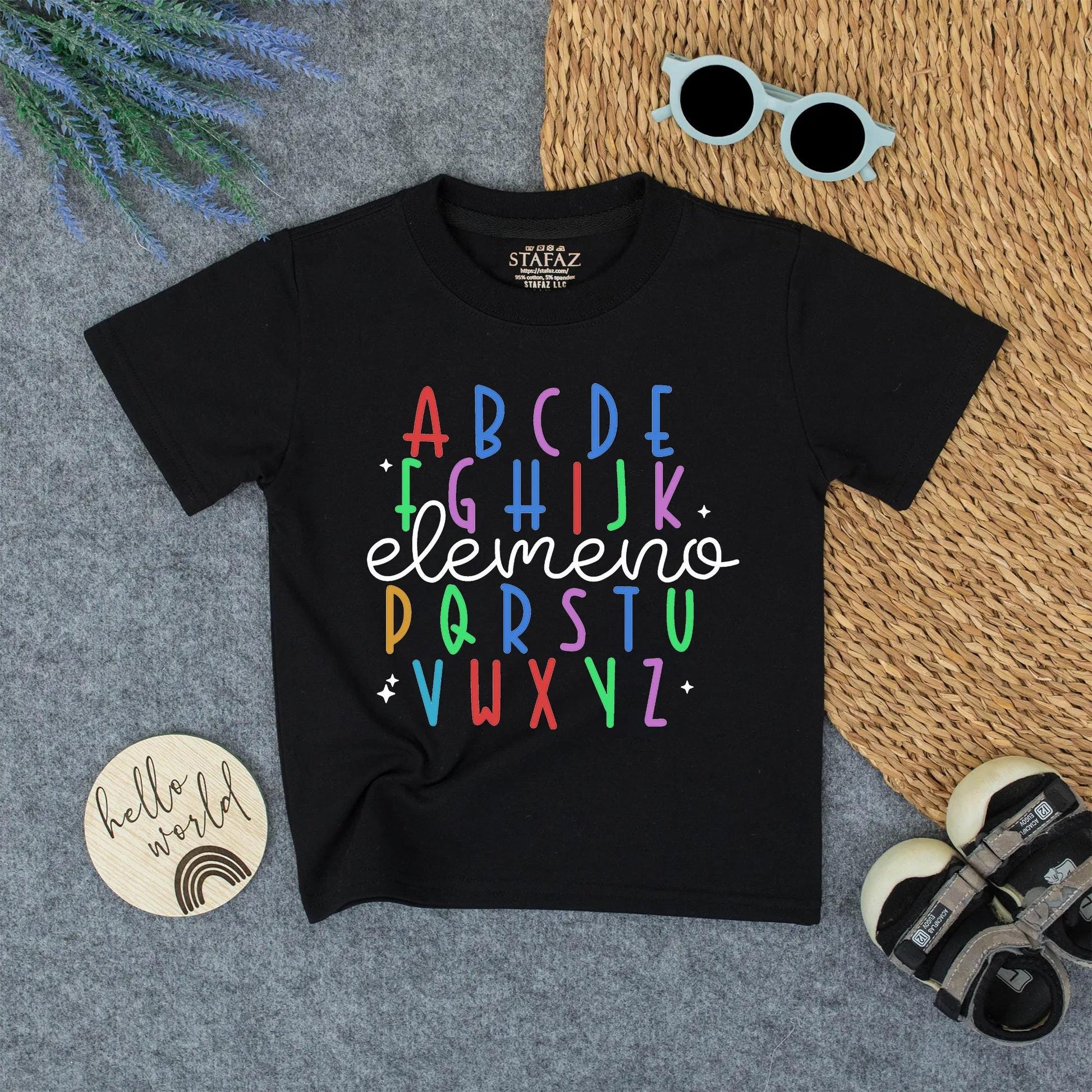 Colorful Alphabet Kids T-Shirt with "elemeno" Script - Playful Preschooler Tee for Learning Fun, First Day of School, Kindergarten Shirt, Toddler Outfit