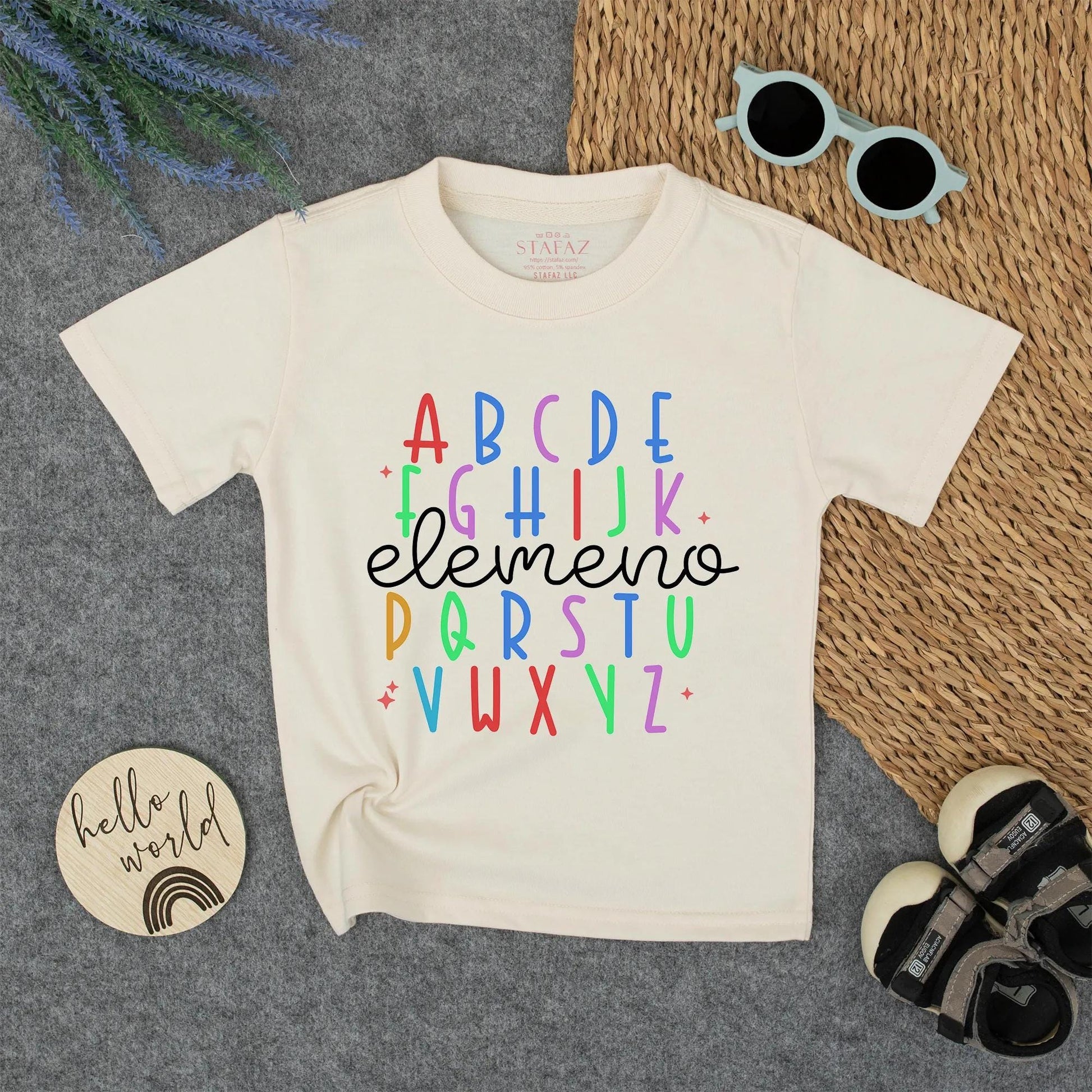 Colorful Alphabet Kids T-Shirt with "elemeno" Script - Playful Preschooler Tee for Learning Fun, First Day of School, Kindergarten Shirt, Toddler Outfit