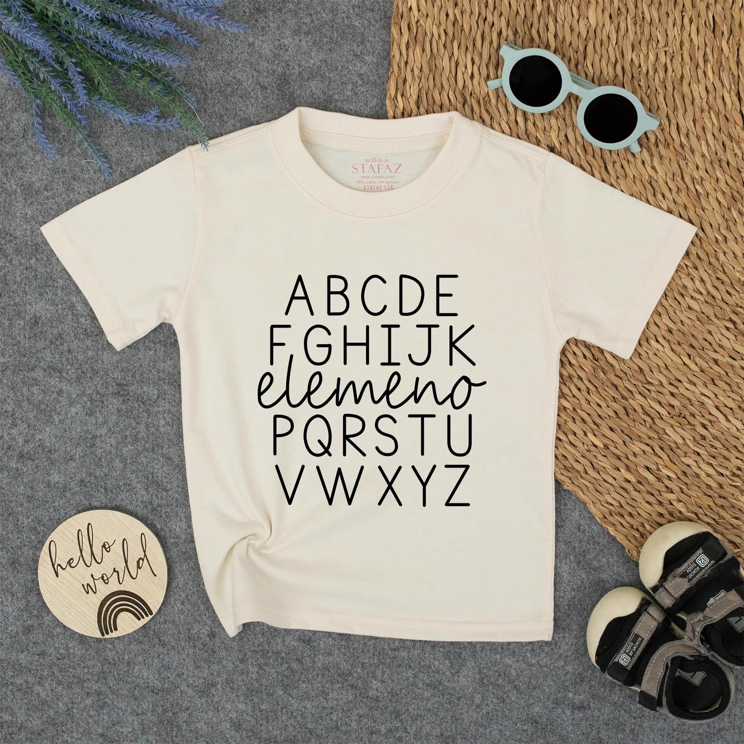 Alphabet School Shirt for Kids elemeno Cute ABC Toddler Tee Natural Cotton Blend Learning Fun First Day Outfit Playful Design Comfortable Teacher Gift (138 chars)